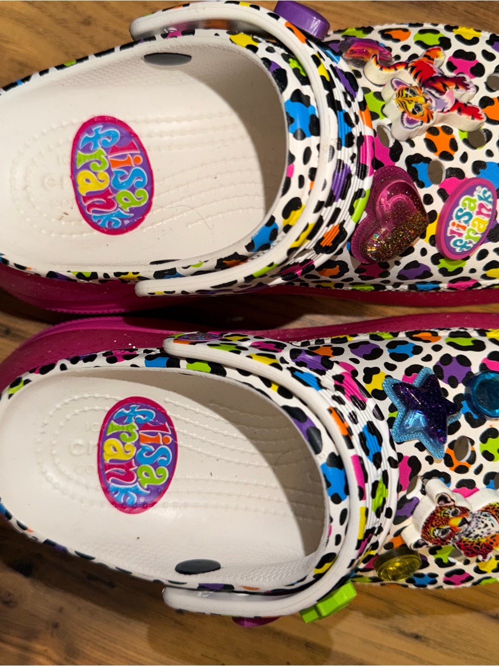 Lisa Frank White Multi Leopard Print Kids Clogs with Colorful Charms